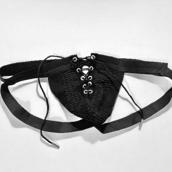 FIZX Mark by Undergear Solid Knit Lace-up Athletic Supporter/Jockstrap - Black - Picture 5 of 11
